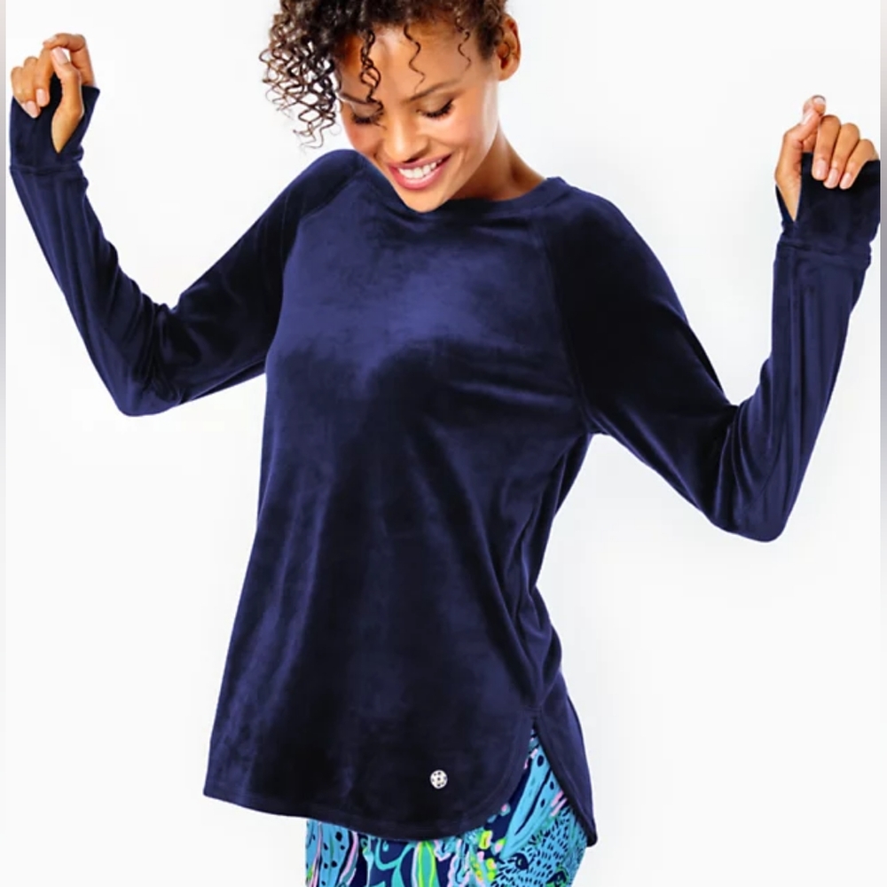 Lilly Pulitzer Navy Blue Long-Sleeve Velour Top